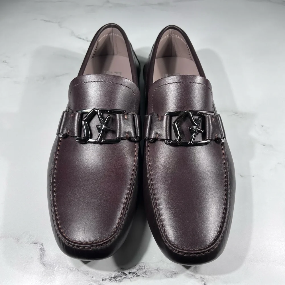 Salvatore Ferragamo Peter Hickory Light Grey Leather Slip On Driver Loafers